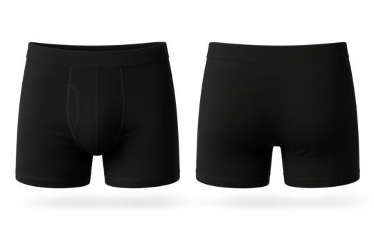 Black men's boxer briefs (front and back) isolated on transparent background