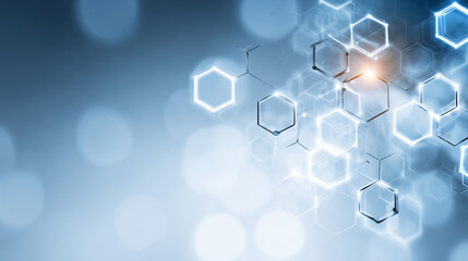 Abstract hexagonal network glowing blue background science technology design