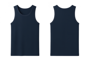Dark blue men's tank top, front and back, isolated on transparent background
