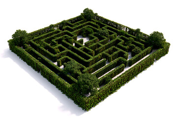Intricate green hedge maze from above offering challenge and adventure, perfect for illustrating problem-solving, strategy, and personal growth concepts