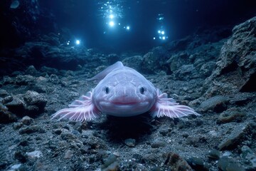 Smiling blobfish on the ocean floor