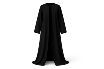 Elegant black open abaya isolated on transparent background, modern fashion apparel