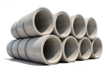 Stack of concrete drainage pipes on black background