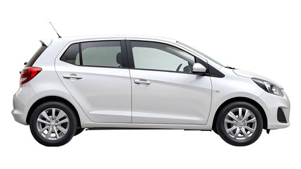 Fototapeta premium White Hatchback Car Side View Isolated on Background automobile vehicle isolated on a transparent background