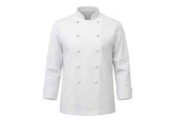 Professional white chef's jacket uniform isolated on transparent background, workwear