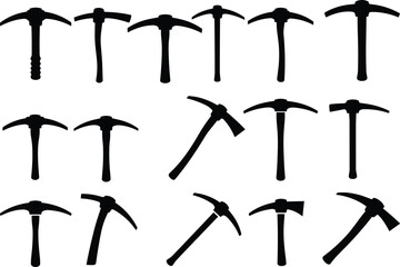 silhouette, pickaxe, tool, mining, construction, equipment, blade, handle, strike, dig, break, rock, metal, vector, black, icon, design, hardware, outdoor, labor