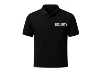Black polo security shirt isolated on transparent background, professional uniform