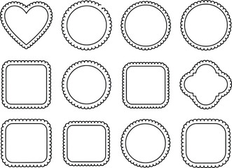 Collection of decorative border frames featuring hearts circles squares and clover shapes for design elements