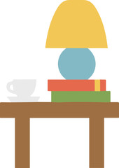 Flat Style Bedside Table with Lamp and Book Pile Illustration