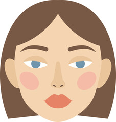 Simple Flat Illustration of a Woman Face with Brown Hair Style