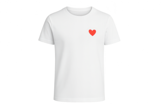 White t-shirt with a heart logo on a transparent background, clean style - Powered by Adobe