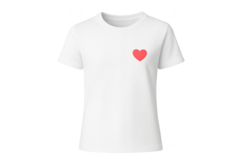 White t-shirt with red heart on transparent background, apparel template