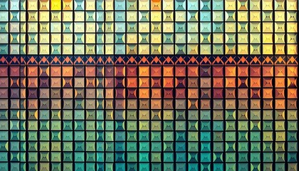 Abstract reflective mosaic backdrop with geometric Aztec lines, seamless pattern,  ancient,  lines