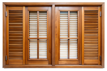 Classic wooden window with louvered shutters