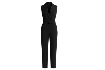 Elegant black jumpsuit isolated on transparent background, sleeveless design