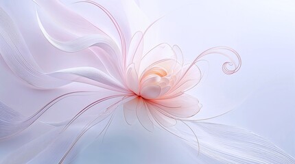 Elegant and delicate abstract floral background with a  flower outline, swirling lines, soft pastel colours