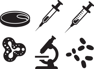 Science lab icons: microscope, syringe, culture