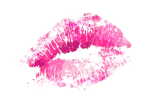 Pink lipstick kiss imprint vector illustration on transparent background, romantic symbol graphic for Valentine’s Day greeting card or social media post