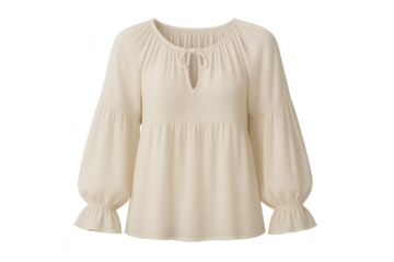 Elegant long sleeve blouse isolated on transparent background, neutral tone