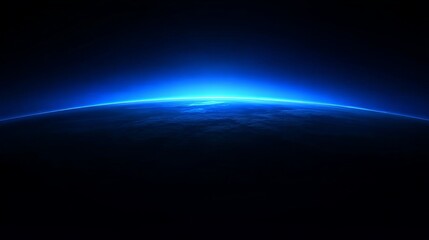 Earth's horizon illuminated by a bright blue atmospheric glow against the darkness of space