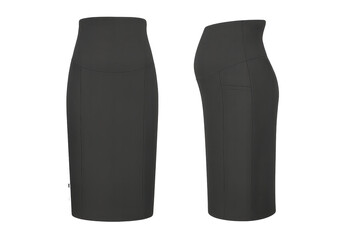 Classic dark gray pencil skirt for business, isolated on transparent background.