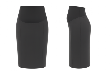 Dark grey high-waisted pencil skirt, isolated on a transparent background.