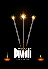 Bright sparklers with glowing diyas celebrating Happy Diwali festival of lights