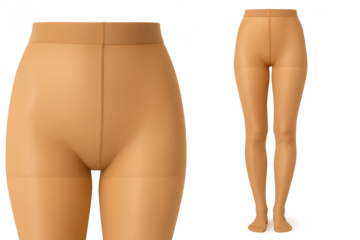 Beige pantyhose (tights) on a mannequin, isolated on a transparent background for fashion.