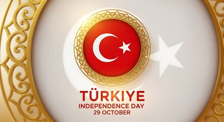 Turkey Independence Day: Crescent Moon and Star with Golden Ornate Frame