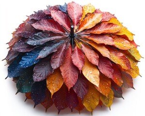 Colorful autumn leaves form a unique umbrella