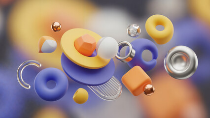 Vibrant three-dimensional geometric shapes creates a visually captivating and modern composition