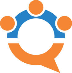 group talk communication logo on vector illustration of people with speech bubble