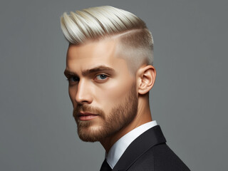 Barbershop model with stylish white haircut