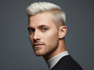 Barbershop model with stylish white haircut