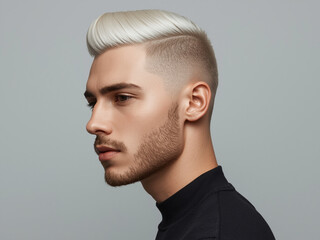 Barbershop model with stylish white haircut