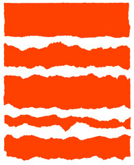 Set of  red strips torn paper with ripped edges texture isolated for message background and note clipart.	