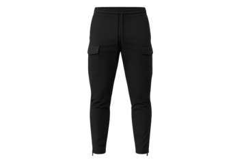 Black cargo joggers isolated on transparent background, comfortable sportswear