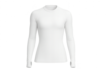 White women's long-sleeved athletic base layer shirt isolated on transparent background