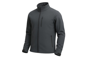Stylish dark grey softshell jacket isolated on transparent background, functional