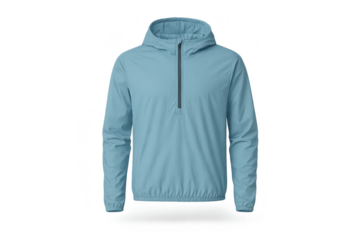 Light blue hooded anorak jacket isolated on transparent background, sporty design
