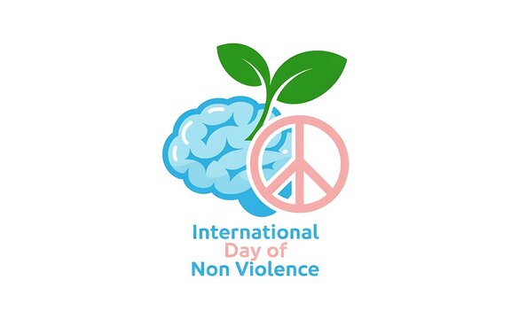 International Day of Non Violence Illustration with Brain Leaves and Peace Symbol Promoting Harmony and Understanding