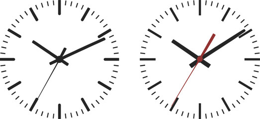 Two minimalist analog clock faces with hour minute and second hands displayed together