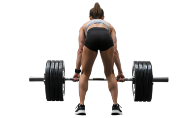 a Woman Performing Deadlifts with a Barbell, Isolated on a Transparent Background.