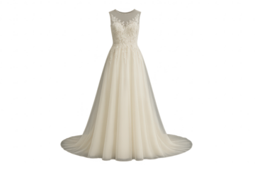 Elegant wedding dress isolated on transparent background, A-line bridal gown