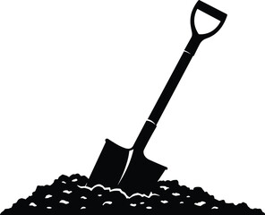 silhouette, shovel, tool, dig, soil, dirt, mound, handle, blade, work, construction, gardening, equipment, vector, black, icon, design, hardware, labor, outdoor