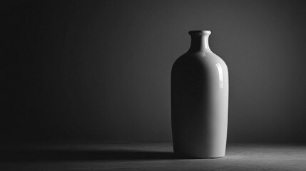 White ceramic bottle in dramatic lighting dark background simple still life