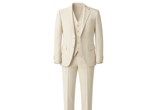 Elegant ivory suit isolated on transparent background, formal wear for men