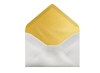 White craft paper open envelope with gold liner mockup