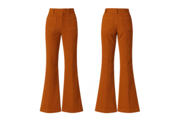 Retro brown corduroy bell bottom pants isolated on a transparent background