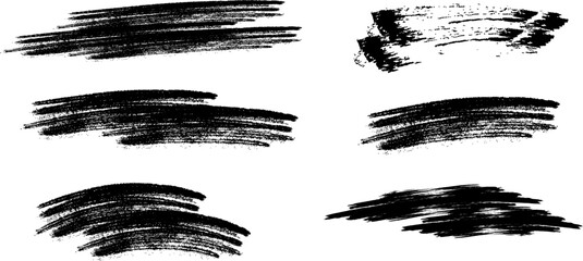 Black paint brush strokes on white background set